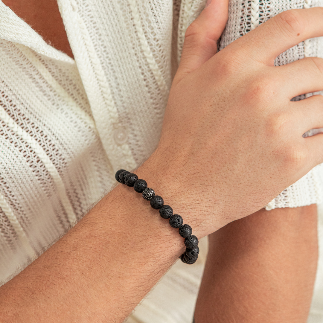 ALEXANDER LYNGGAARD Lava Stone & Black Diamond Bead 8mm Bracelets
