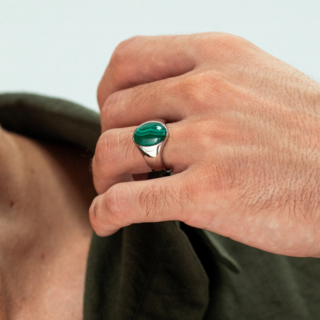 ALEXANDER LYNGGAARD Oval Signet Ring Malachite Rings