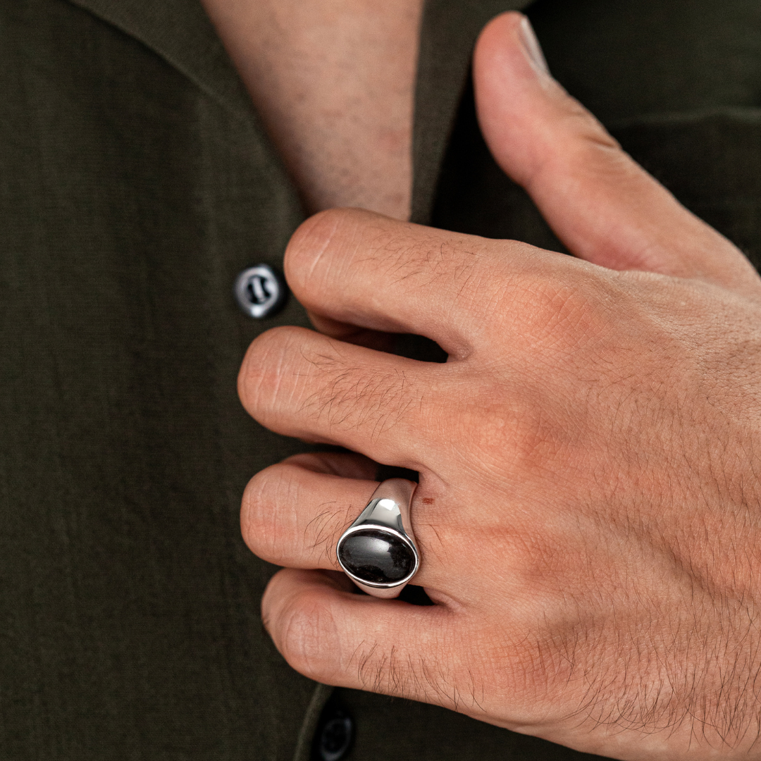 ALEXANDER LYNGGAARD Oval Signet Ring Silver Obsidian Rings