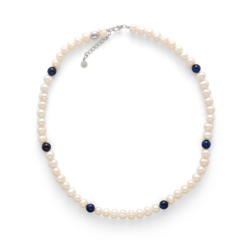 ALEXANDER LYNGGAARD Pearl Necklace with Blue Tiger Eye 8mm Necklaces