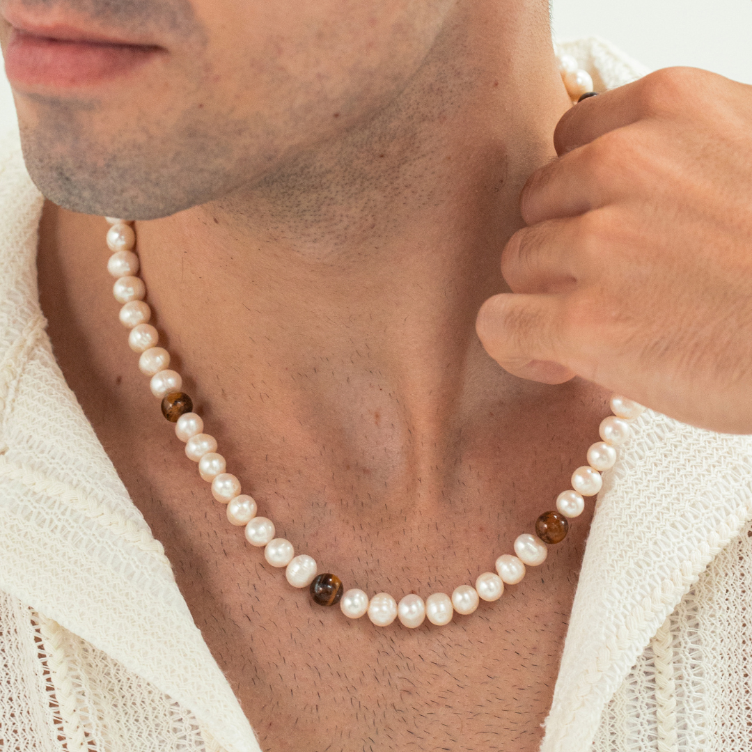 ALEXANDER LYNGGAARD Pearl Necklace with Tiger Eye 8mm Necklaces