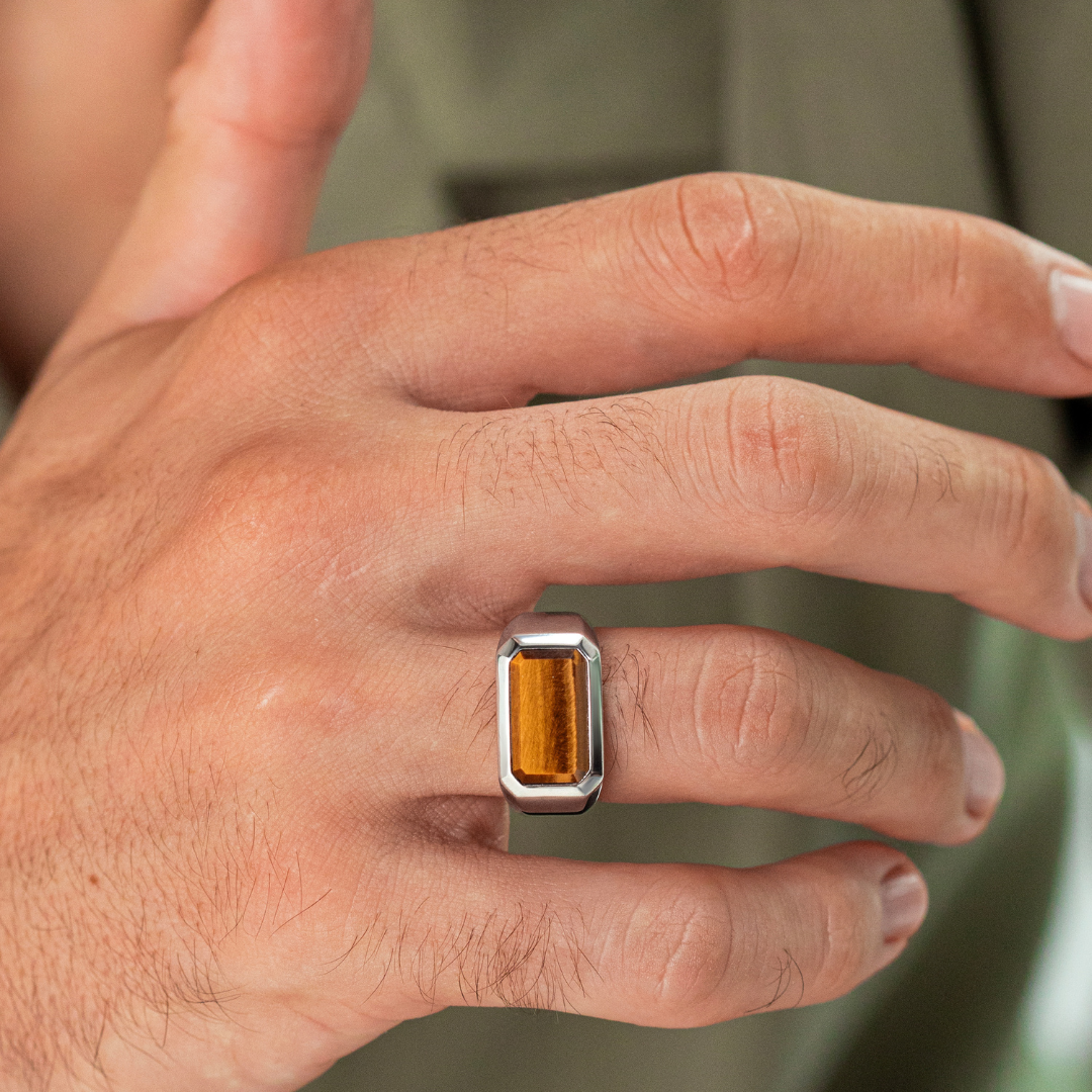 ALEXANDER LYNGGAARD Rectangle Signet Ring Tiger Eye Rings